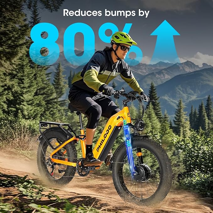 PHILODO Electric-Bike for Adults, Dual-Motor-Ebike Hunting-Ebike 5000W, 60V 32AH Long Range Dirtbike, Fat-Tire-Electric-Bicycle, Full Suspension for Off-Road Snow Sand