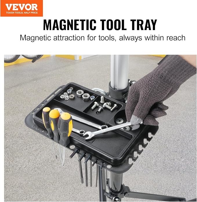 VEVOR Bike Repair Stand, 66 lbs Heavy-duty Aluminum Bicycle Repair Stand, Adjustable Height Bike Maintenance Workstand with Magnetic Tool Tray Telescopic Arm, Foldable Bike Work Stand for Home, Shops