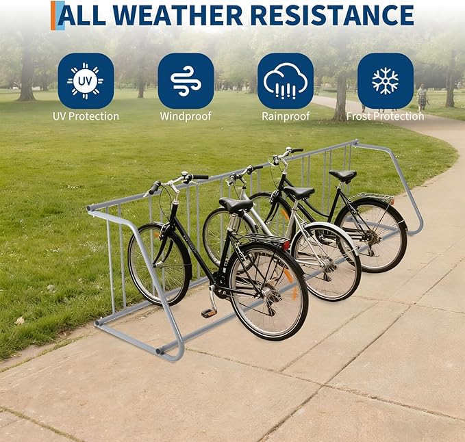 Single Side 9 Bike Floor Rack 110 Inch Length Freestanding Bicycle Parking Stand In Ground Grid Design for Garages Streets Yards and Bike Events Heavy Duty Storage (Grey, Single Side 9 Bike)