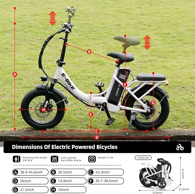 Electric Bike for Adults, 750W Long Range Foldable Ebike with One/Dual Removable Battery, 40-120 Mile/25-30MPH, 20"/16“ Fat Tire Electric Bicycle