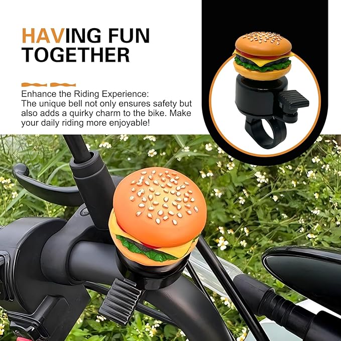Bike Hamburger Bell, Aluminum Alloy Bicycle Bell with Plastic Base, Loud Crisp Clear Sound Bicycle Bells, Universal for Road Mountain Scooter Tricycles Bike