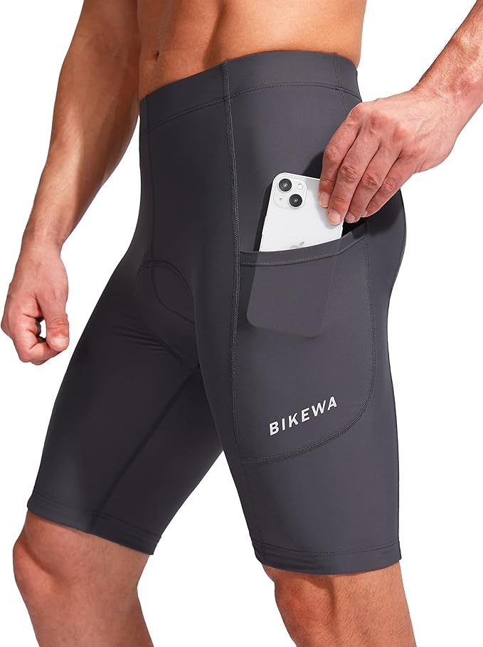Bikewa Men's Bike Shorts 3D Padded Cycling Road Biking Mountain Riding Biker Bicycle UPF 50+ Cycle Shorts Zipper Pockets