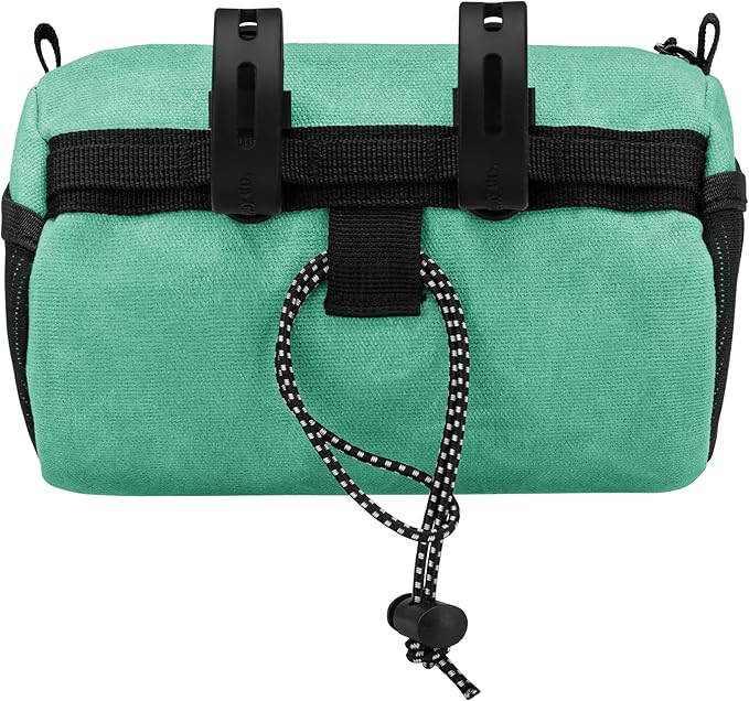 Bike Handlebar Bag – Waxed Canvas Exterior with Quick-Access Waterproof Zipper, Side Mesh Pockets and Spacious Storage – Ideal for Cycling, Commuting and Adventure Rides (Turquoise)