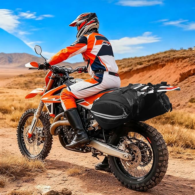 Motorcycle Saddlebags Compatible with Dirt Bike, Dual Sport Motorcross, Motorbike, Racing Mountain Off-Road, Waterproof Motorcycle Bag with Rain Covers (Upgrade 24L)