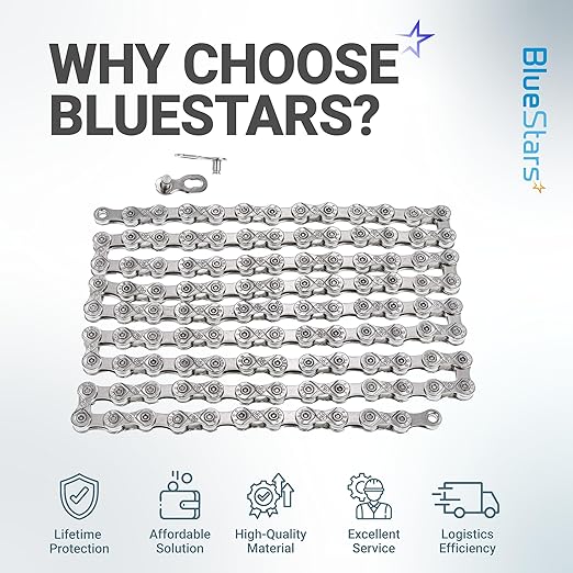 BlueStars 9 Speed Bike Chain 1/2 x 11/128 Inch (116 Links) with Quick Link - Anti-Rust Bicycle Chain - for MTB/Road/Gravel/Cyclocross Bikes - Compatible with Shimano SRAM Campagnolo