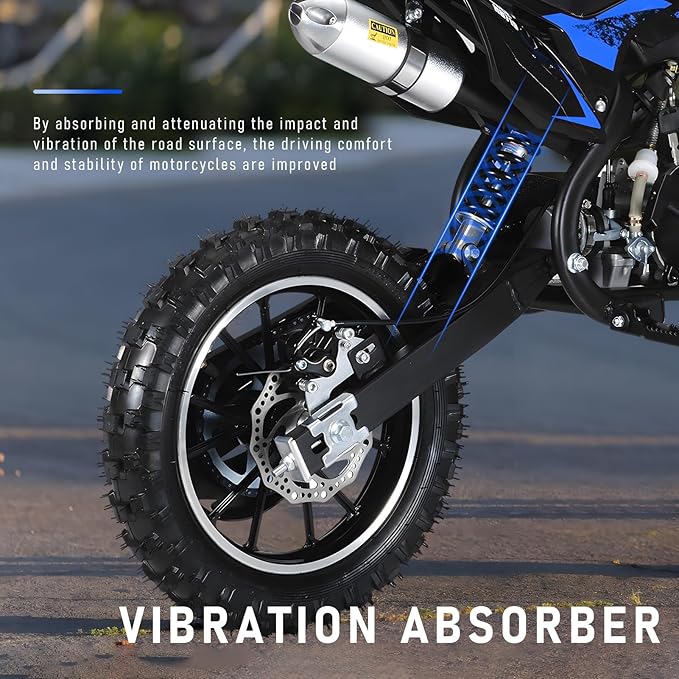 cdar Kids Dirt Bike, 49cc Gas Dirt Bike for Teens - 25MPH 2-Stroke Pit Bike with Hydraulic Disc Brakes & 10" Off-Road Tires Ages 13+ Max180lb Load Christmas for Boys Girl Blue