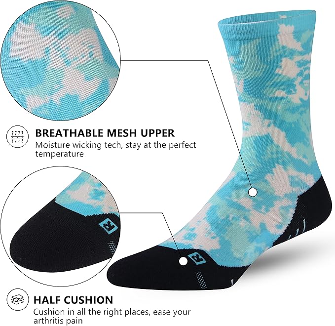 HUSO Unisex Funky Digital Printed Athletic Crew Hiking Cycling Socks 4 Pairs