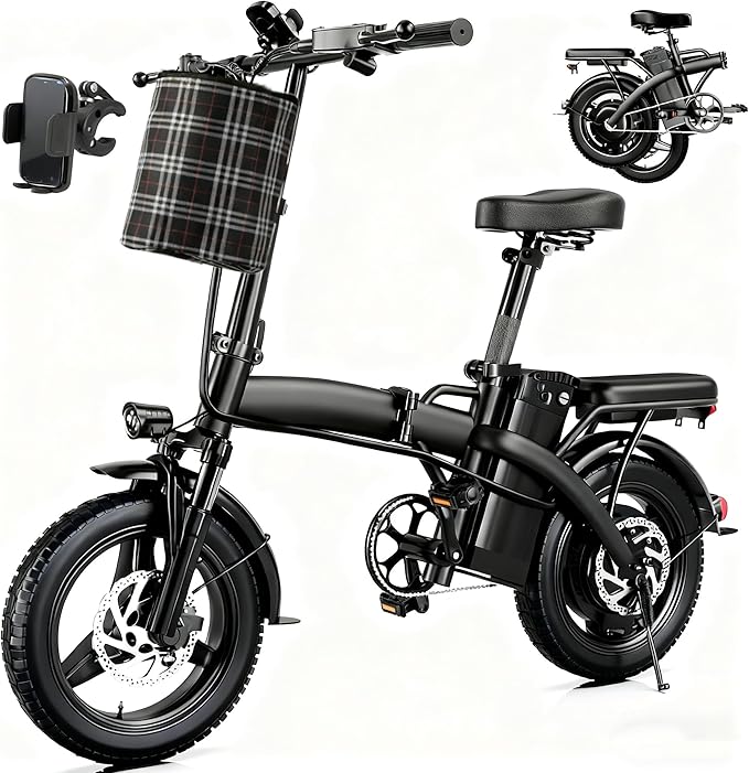 Folding Electric Bike for Adults, 500W Motor 19MPH Speed Commuter 14" Ebike, 35 Miles PAS Range,48V 10.4Ah Removable Battery, 3-Level Pedal Assist, UL 2849 Certified, Mini Foldable Electric Bicycle