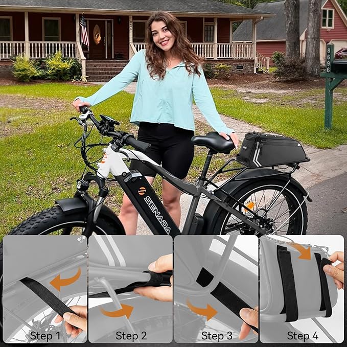 veimia Rear Bike Rack Bag, 13L PVC Water Resistant Bicycle Trunk Pannier with Multiple Pockets, Multifunctional Bike Saddle Bag for Commuter Travel Shopping and Cycling, Black1