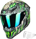 ILM Motorcycle Helmets for Adult Men Women Full Face DOT ECE Powersports Dual Visor Street Racing Helmet with Pinlock Cascos para Motos Model MF509 (Day1 Green, L)