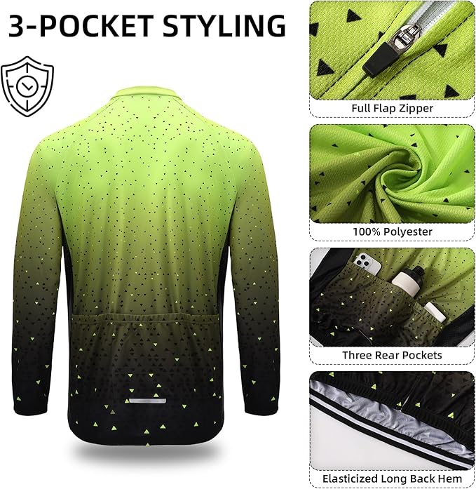 Men's Cycling Bike Jersey Long Sleeve - Moisture Wicking, Breathable, Quick Dry Biking Shirt Full Zipper
