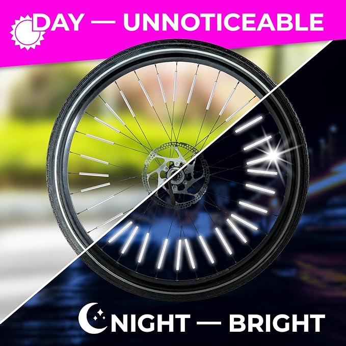 LOOM® Bike Spoke Reflectors Gift Set | 72 Pcs | Premium 8cm Reflective Clips for Bicycles - 360° High Visibility Wheel Spoke Skins - Night Safety Accessories for MTB Road Bike E-Scooters & Kids