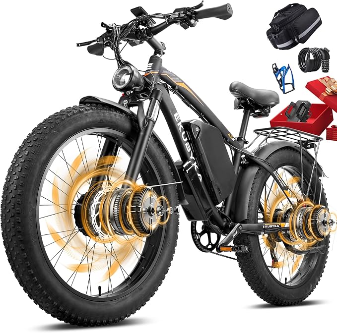 6000W Dual Motor Electric Bike for Adults, 48MPH Fast Ebike with 52V 36Ah Removable Battery, Up to 100 Miles Long Range, 24/26 Inch Fat Tire, Shimano 7-Speed, Shock Absorber Commuter E-Bike