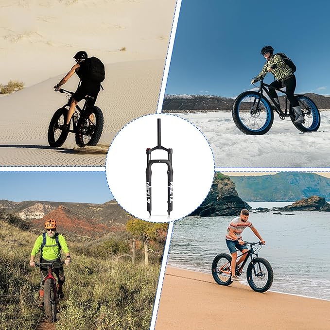 B Bolany 26 * 4.0 inch Fat Tire MTB Air Suspension Fork - 120mm Travel, 135mm Spacing Hub，9mm QR，Crown Lockout,Ultralight Mountain Bike Front Fork， Ideal for Snow Beach XC Mountain Bikes