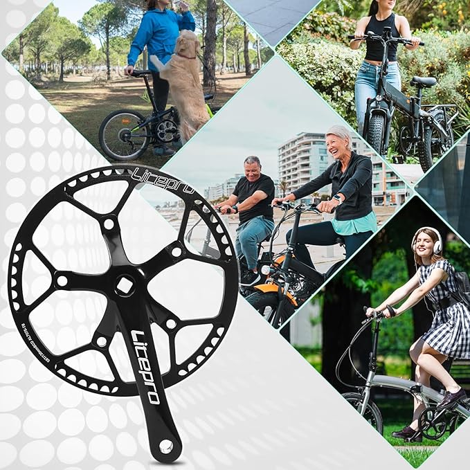 BUCKLOS Folding Bike Crankset 170mm, 130 BCD Round Single Speed Chainring 45T 47T 53T 56T 58T, Bicycle Aluminium Alloy Ultralight Sprocket Cranksets Arm, fit 14/16/20 inch Foldable Track Road Bike