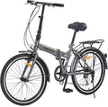 24" Folding City Bikes Steel Frame 7 Speed Folding Bikes,Lightweight Folding Bikes，Folding Commuter Bike for Adults/Men/Student，Bike with Rear Rack，Adjustable Stem，3 Colors