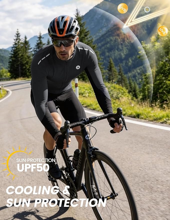 Nepest Mens Cycling Jersey Long Sleeve Bike Jersey UPF 50+ Road Biking Shirts Clothing with 4 Rear Pockets