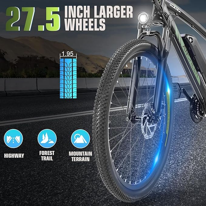 ANCHEER Electric Bike for Adults, Peak 750W Ebike, 3 Hours Fast Charge, 60 Miles Electric Bicycle with 48V/499Wh Battery, 27.5 ''Hummmer Electric Mountain Bike with LCD Display, 21/24 Speed | Peak 750W, Ebike, 3 Hours Fast Charge, 60 Miles, Electric Bi...