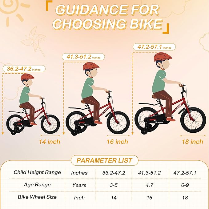 Outroad Kids Bike for Boys Girls Age 3-9 Years Old, 14 16 18 Inch Kid's Bike with Training Wheels, Children Bicycles for Toddler, Blue and Red