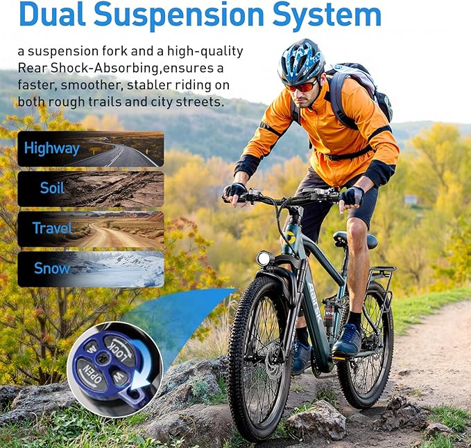 Electric Bike, 23Mph Speed, 13Ah Battery & 750W Motor, 21-Speed & Dual Suspension Ebike, Long Range 40 Miles, 26"/24 Inch Electric Mountain Bicycle for Adults