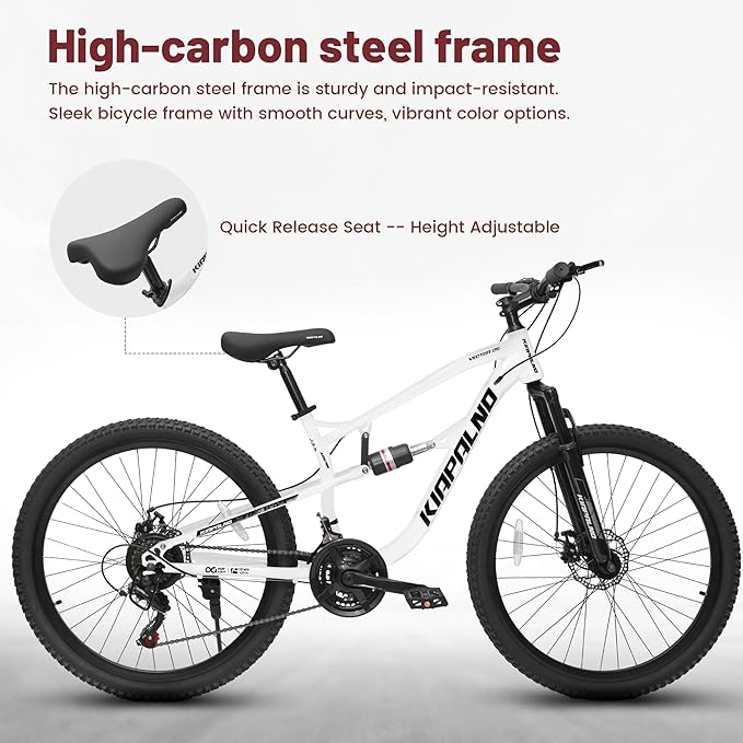 24/26/27.5 Inch Wheel Mountain Bike, 21 Speed MTB Bike with Full Suspension, Steel Frame and Dual Disc Brakes, Adult Mens Outdoor Cycling Mountain Bicycle