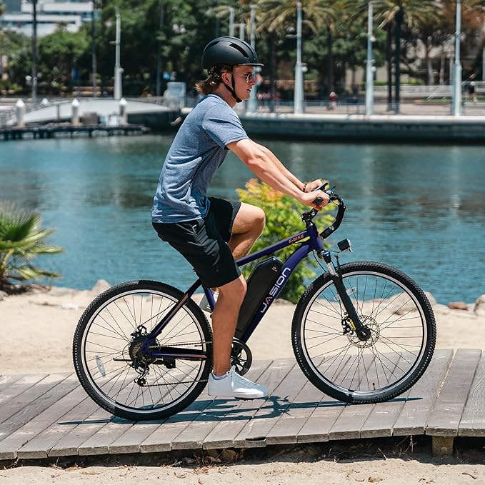 Jasion EB5 Electric Bike for Adults with Peak 1000W Brushless Motor, 40Miles 20MPH Commuting Electric Mountain Bike with 360Wh Removable Battery, 7-Speed, 26" Tires and Front Fork Suspension