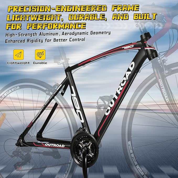 700C Lightweight Aluminum Road Bike – 14-21 Speed Commuter Bicycle with Dual Disc/V Brakes for Men & Women (Black, Red, Blue, White)
