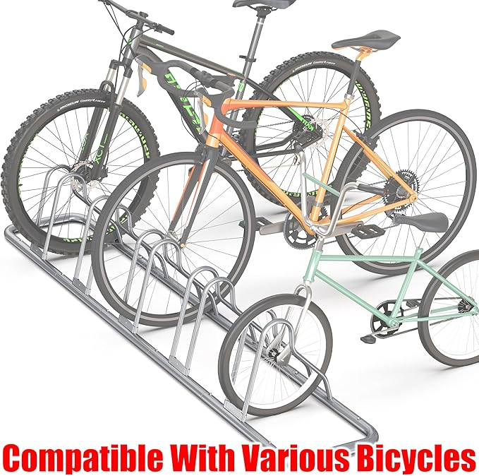 Simple Houseware 5 Bike Bicycle Floor Parking Adjustable Storage Stand, Silver