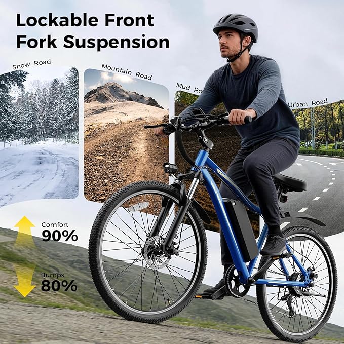 Electric Bikes for Adults, 26"/27.5" E Bikes for Adults with 1200W Peak Motor, 28 MPH, 50+ Miles Range Electric Bicycle, E Mountain Bike with 480WH Removable Battery, UL Certified