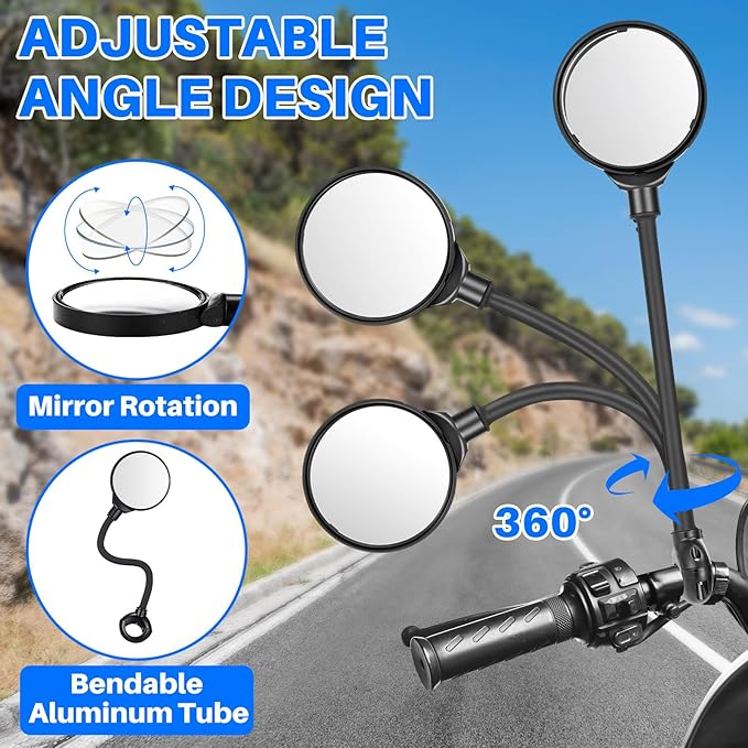 BBTO 2 Pack Bike Mirror Handlebar Mount Adjustable Rotatable Wide Angle Bicycle Rear View Mirror with Storage Bag Universal Fit for Mountain Road Bike Ebike Bicycle Motorcycle Scooters
