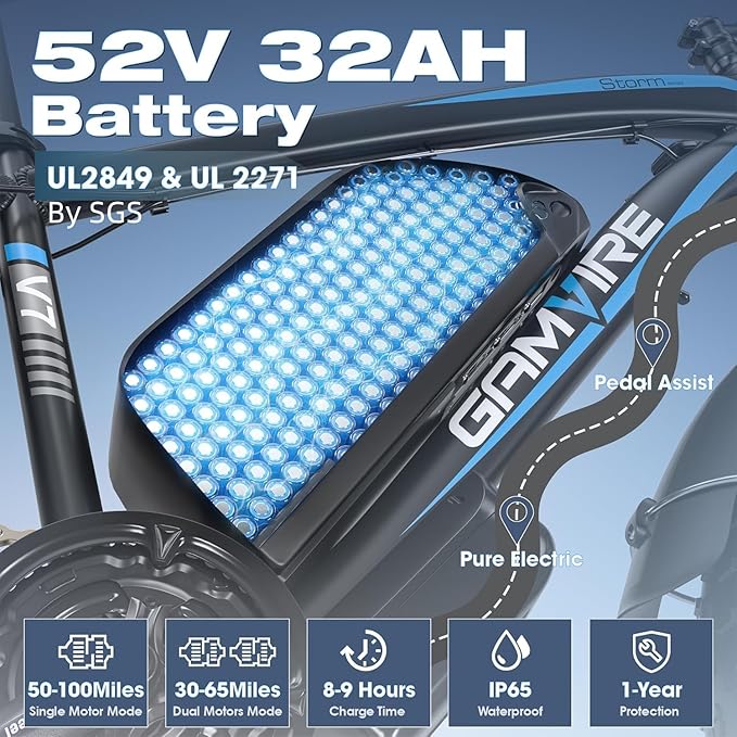 Ebike for Adults Electric, 52V 19.2Ah/32Ah, Peak 2000W/2500W E-Bike, 36/40MPH, 70 Miles/100Miles, Hydraulic Disc Brake, Off Road Snow Mountain E-Bike, 24"/26" Fat Tire Electric Bicycle UL2849 by SGS