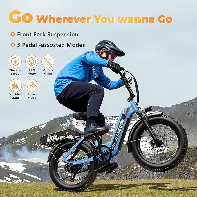 EUY Electric Bike for Adults with Peak 1500W Motor, 48V 20Ah Removable Battery Fast Ebike,Max 70Miles & 30MPH,20" x4.0 Fat Tire Commuting Electric Mountain Bike,7-Speed, Step-Thru Bicycle