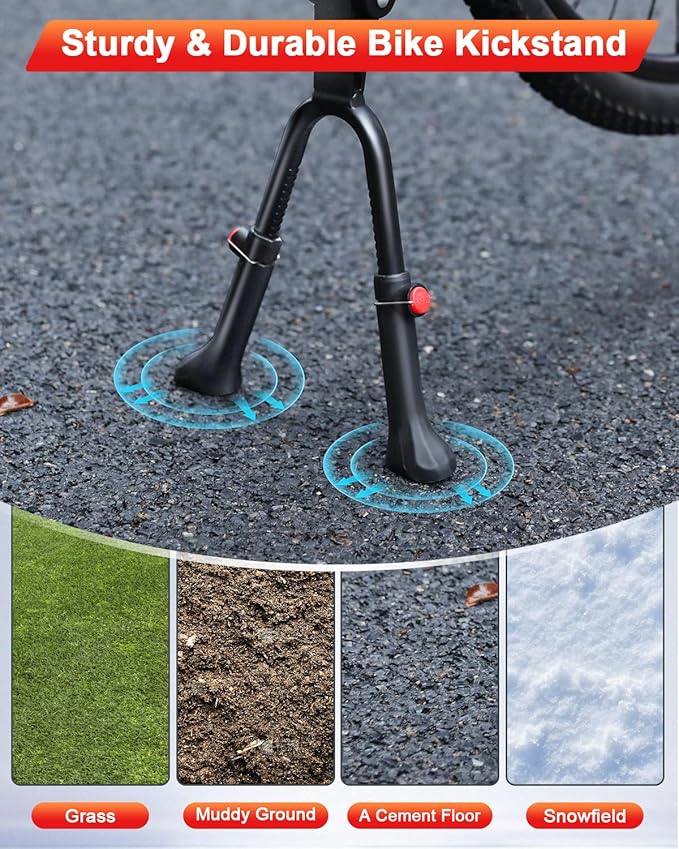 Bike Kickstand Adjustable Aluminium Alloy Stationary Bike Stand For Adult Electric Bicycles,Double Leg Non-Slip Center Mount Kickstand For Adult Bike Fit 24-29inch Heavy-Duty Cargo Bike