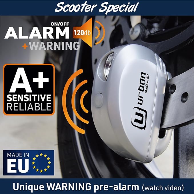 URBAN UR22 Alarm Disc Lock 120db ON/Off, Warning Function A+ Sensitivity Replaceable Alarm Module, High-end Waterproof, Longlife Battery, Electronic Reminder, Can be Carried with Bracket, Universal