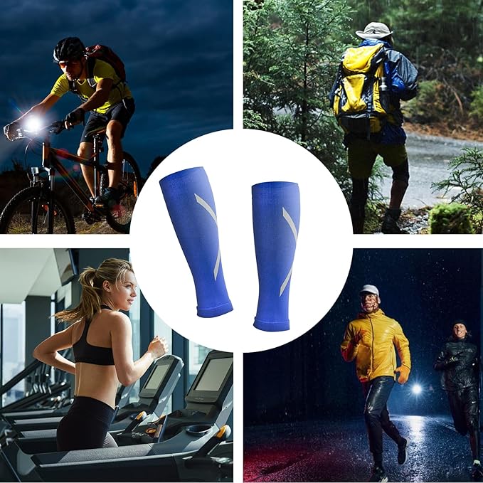 Calf Compression Sleeve for Men & Women, Reflective Footless Socks for Shin Splint Relief & Night Running, Cycling