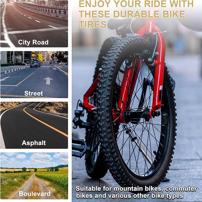 2-Pack 20x1.75 Bike Tire Tube, 20 Inch Mountain Bike Tires & Tubes, Folding Replacement Bicycle Tires with 2 Tire Levers for Hybrid, City Commuter, Urban