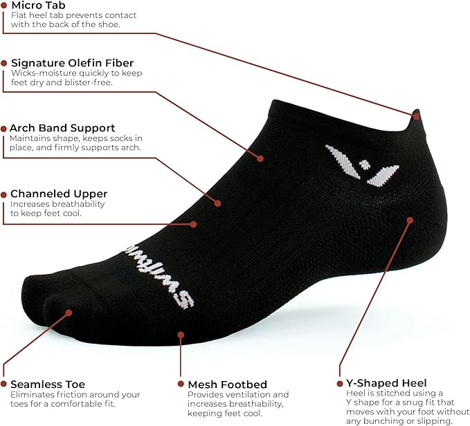 Swiftwick- ASPIRE (3 Pairs) No-Show Running Socks, Cycling Socks, Compression Fit