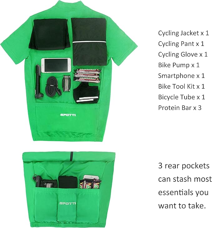Spotti Men's Cycling Bike Jersey Short Sleeve with 3 Rear Pockets- Moisture Wicking, Breathable, Quick Dry Biking Shirt