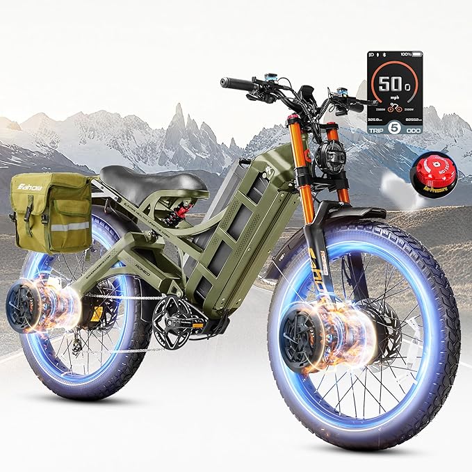 eAhora 2025 Latest Romeo Pro 3/2/Pro 5600W/50Mph 4000W/46Mph Dual Motor Electric Bike for Adults, 60V/80Ah 52V/70Ah 250+Miles Long Range Ebike 26''*4.0 Fat Tire Full Suspension Off-Road Ebike, UL2849