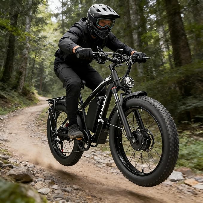 9000W Dual Motor Ebike for Adults Men 45MPH - Fast Electric Bike with 52V 34Ah Battery Up to 100 Miles,Lockable Suspension 24" Fat Tire Electric Bicycle for Off-Road Mountain Snow Commuter