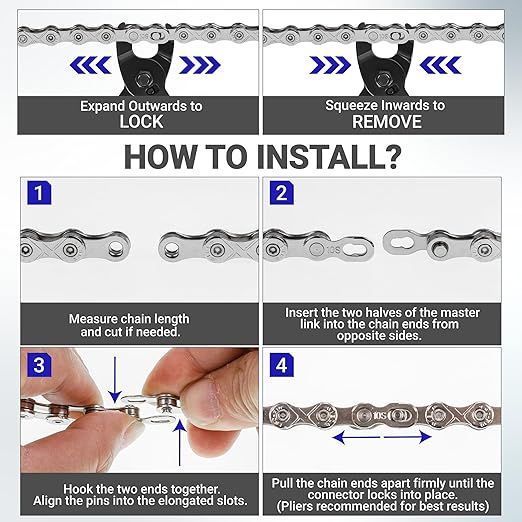 BlueStars 10 Speed Bike Chain 1/2 x 11/128 Inch (116 Links) with Quick Link - Anti-Rust Bicycle Chain - for MTB/Road/Gravel/Cyclocross Bikes - Compatible with Shimano SRAM Campagnolo