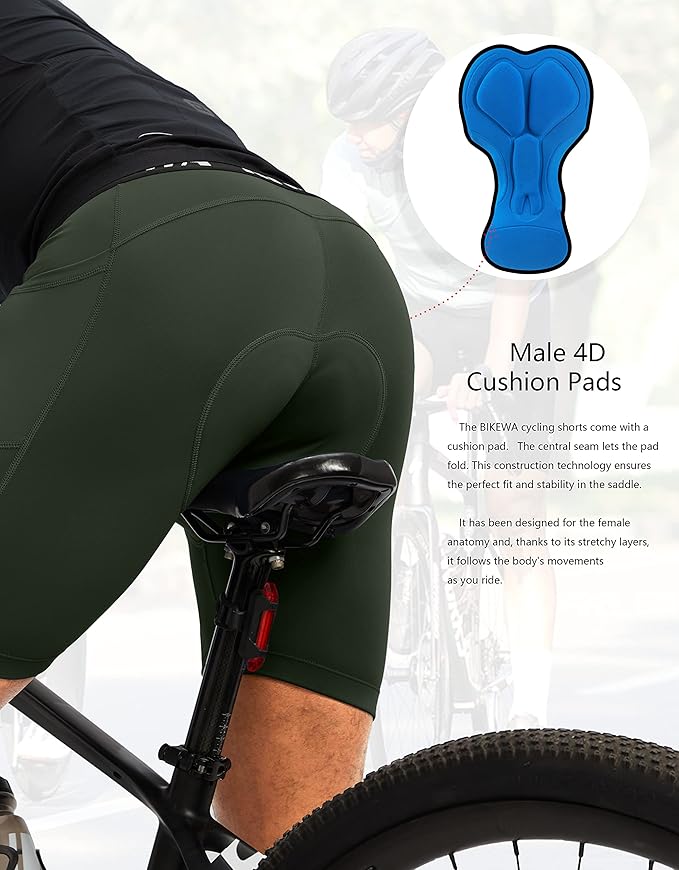 Men's 4D Padded Bike Shorts Cycling Underwear Biking Bicycle Padding Shorts for Men Side Pockets