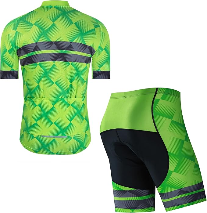 Hotlion Men's Cycling Jersey Sets Gel Pad Summer Bike Clothing Suit Breathable Bike Clothes with 3 Rear Pockets