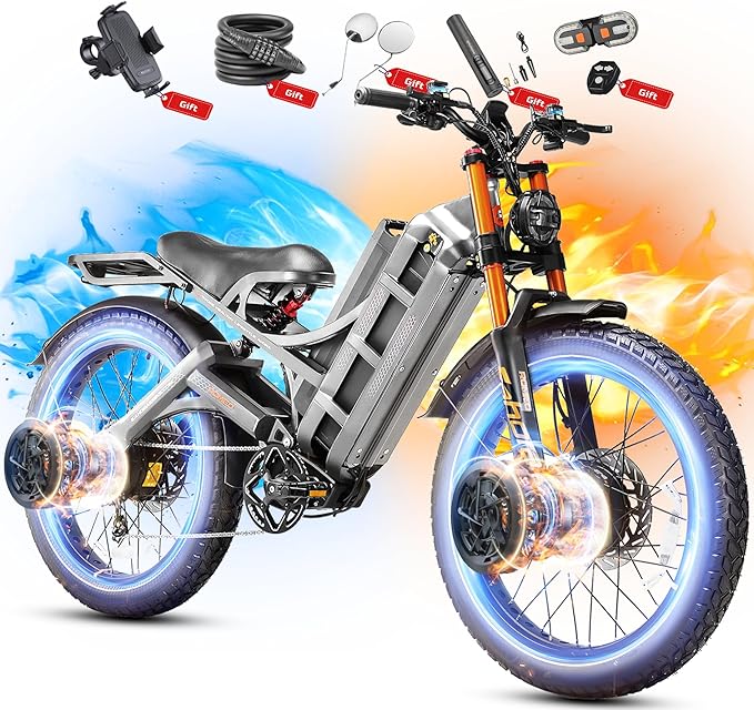 eAhora 2026 Romeo Pro3/2 50/46Mph Ebike 5600/4000W Dual Motor 200+Miles Electric Bike for Adults, 52V/70Ah 60V/80Ah Long Range 26 * 4.0" Fat Tire Full Suspension Electric Mountain Bike