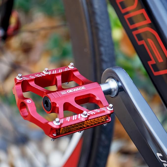 Mountain Bike Pedals - 3 Bearings Bicycle Pedals with Reflectors - 9/16” CNC Machined Flat Pedals with Removable Anti-Skid Nails for Road Mountain BMX MTB Bike