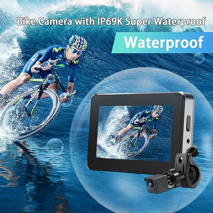 Bike Camera Rechargeable Battery 360° Rotation - Color Night Vision 3 Mins Easy Installation Wide View Handlebar 4.3'' HD 1080P Monitor Bicycle Rear View Camera for Mountain Ebike Wankskey