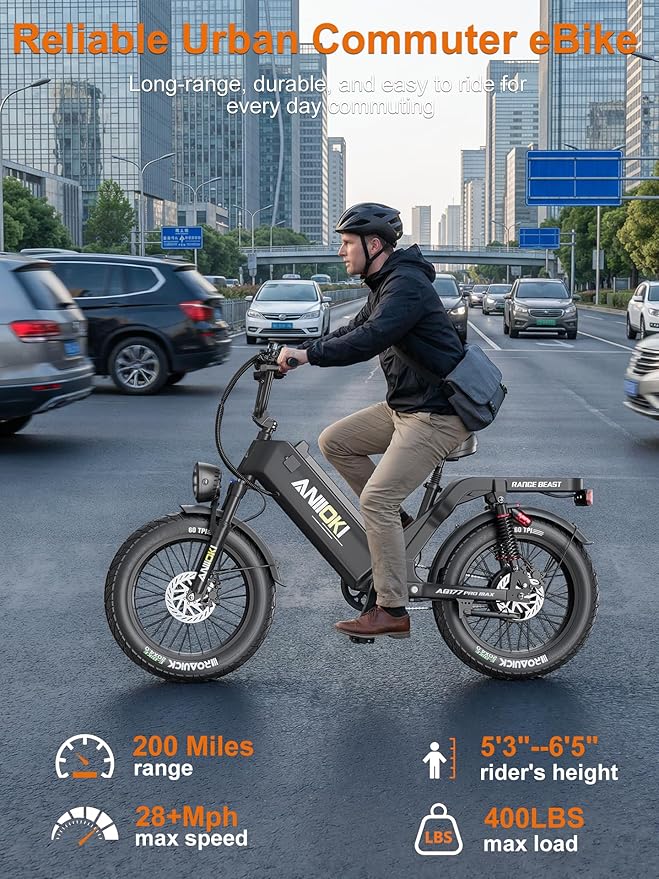 ANIIOKI AQ177 Pro Max eBikes for Adults, 200+ Miles Long Range Electric Bike, 28 MPH/32 MPH High Speed Commuting Ebikes, Full Suspension Ebike