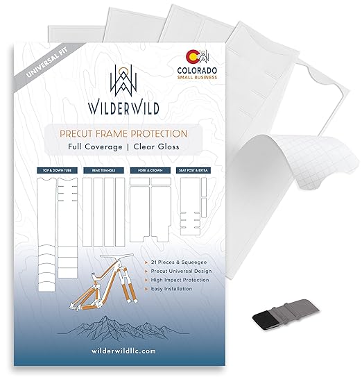 Precut Bike Frame Protection Tape- High Impact Clear Vinyl Wrap Includes 4 Sheets (8.5”x14.5) eBike, MTB Frame Protection, Protects from Scratches and Dings (Glossy Clear)