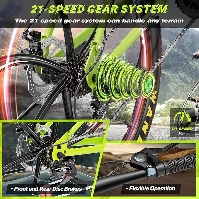 Betterland 26 Inch Folding Mountain Bike, 21 Speeds Full Suspension Foldable Bikes, Dual Disc Brake, High Carbon Steel Frame and Non-Slip Quick Release tire Bicycle for Adult (LH-Green)