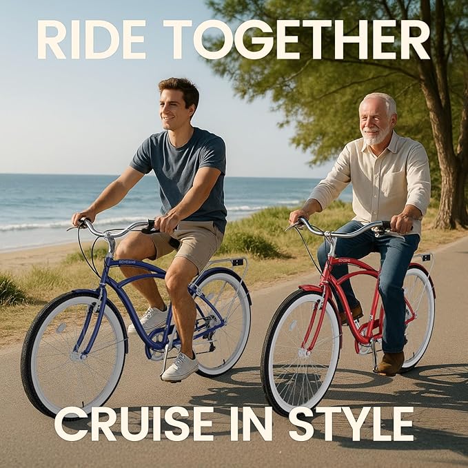 MOPHOTO 24" 26" Adult Bike 7-Speed Beach Cruiser Bike for Adults, Rear Rack, Fenders, Step-Through or Classic Frame